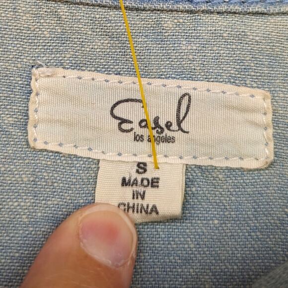 Easel Jumpsuit Women's Size Small Chambray Ombre Zip Long Sleeve - Picture 6 of 9